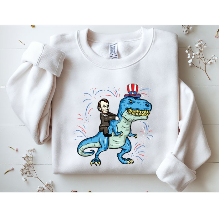 Abe Lincoln Riding A Dinosaur Trex 4th Of July Sweatshirt