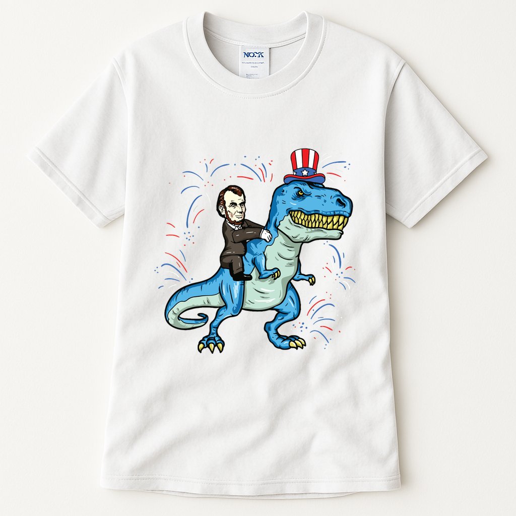 Abe Lincoln Riding A Dinosaur Trex 4th Of July Tall T-Shirt
