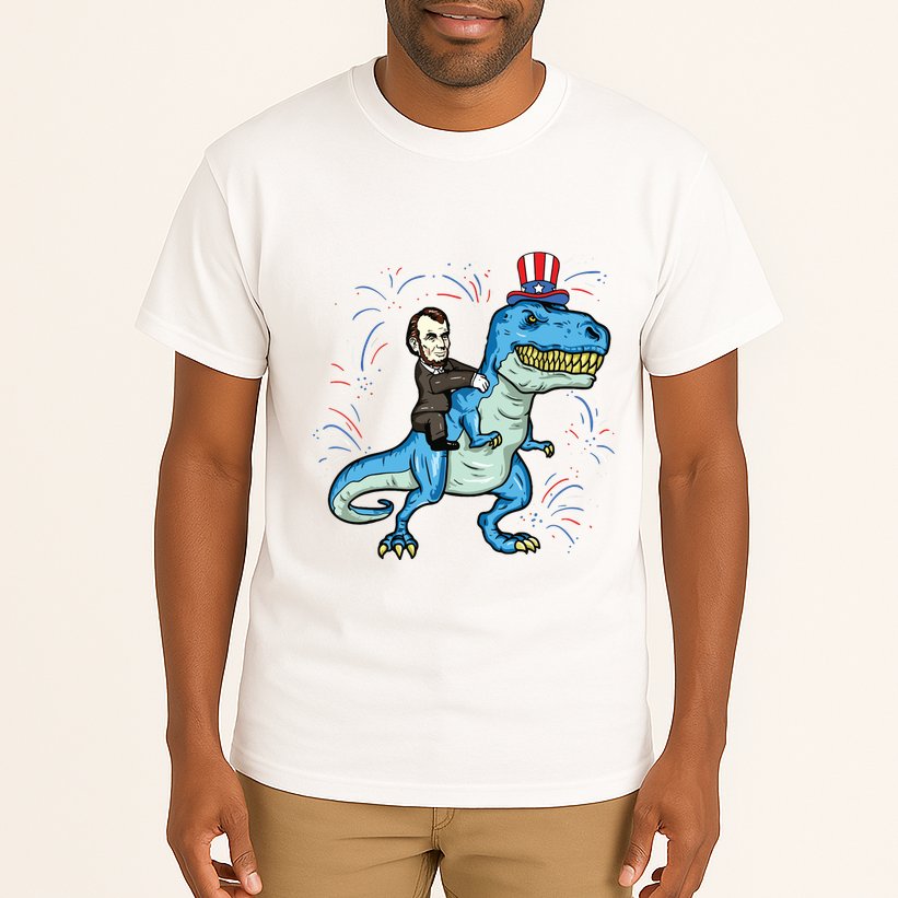 Abe Lincoln Riding A Dinosaur Trex 4th Of July Tall T-Shirt