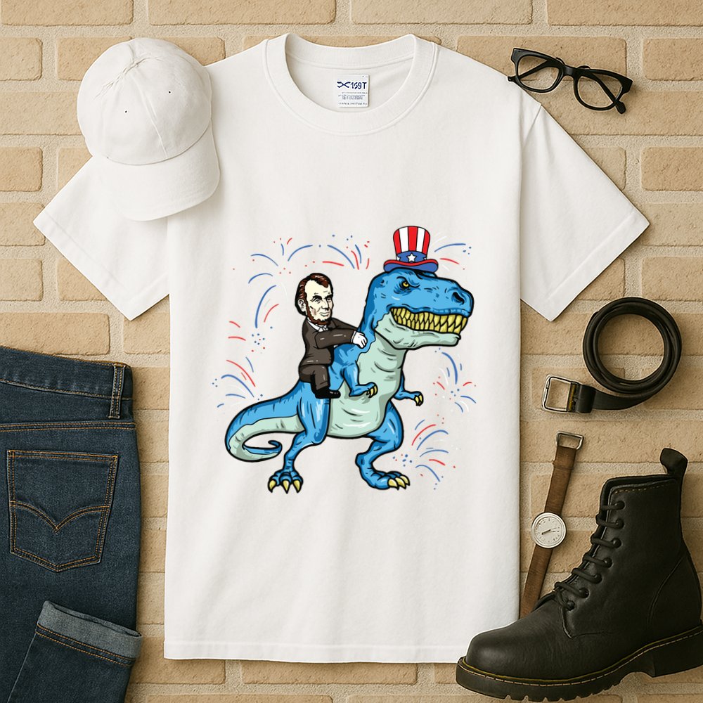 Abe Lincoln Riding A Dinosaur Trex 4th Of July Tall T-Shirt