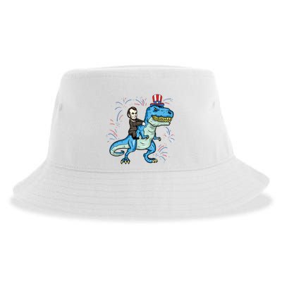 Abe Lincoln Riding A Dinosaur Trex 4th Of July Sustainable Bucket Hat