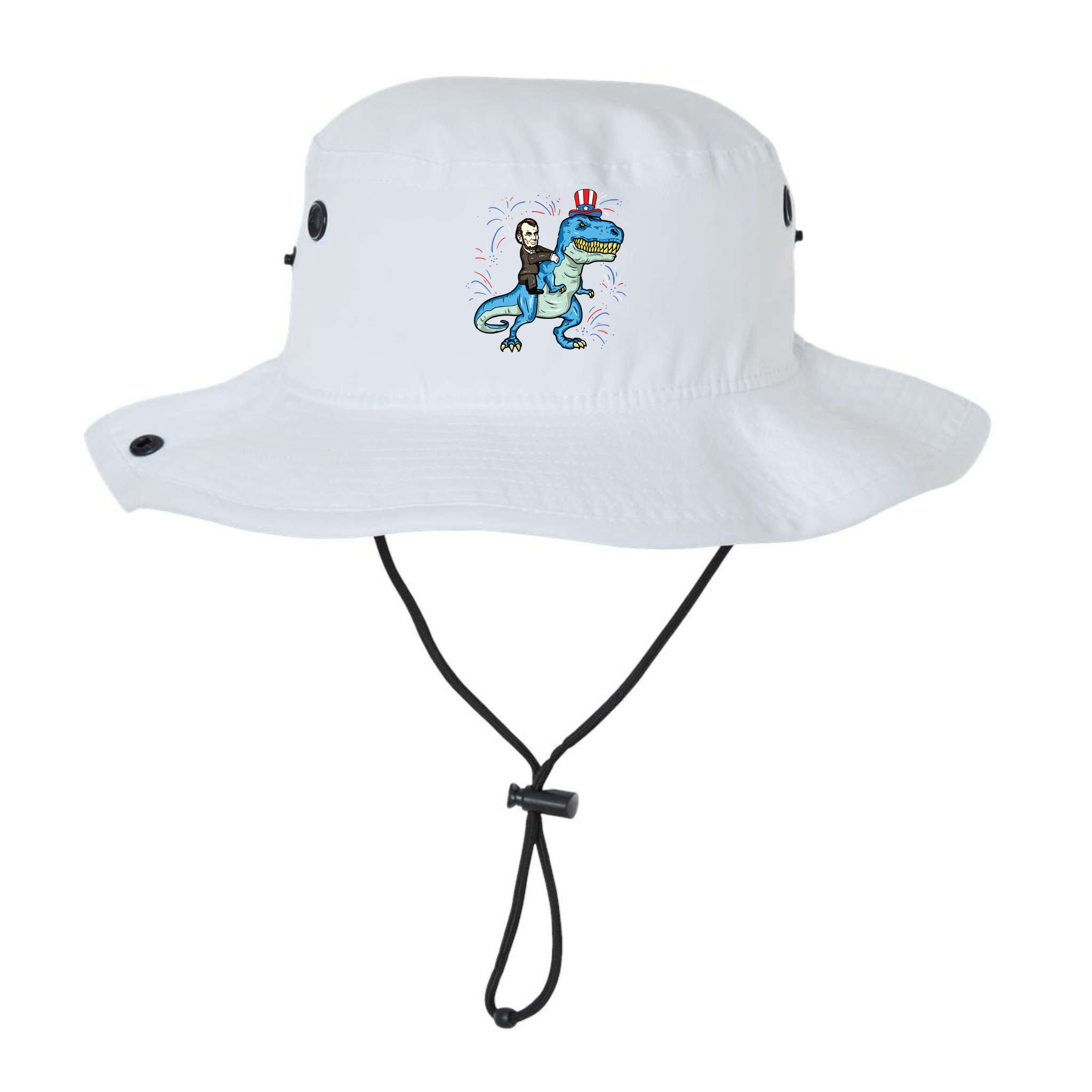 Abe Lincoln Riding A Dinosaur Trex 4th Of July Bucket Hat