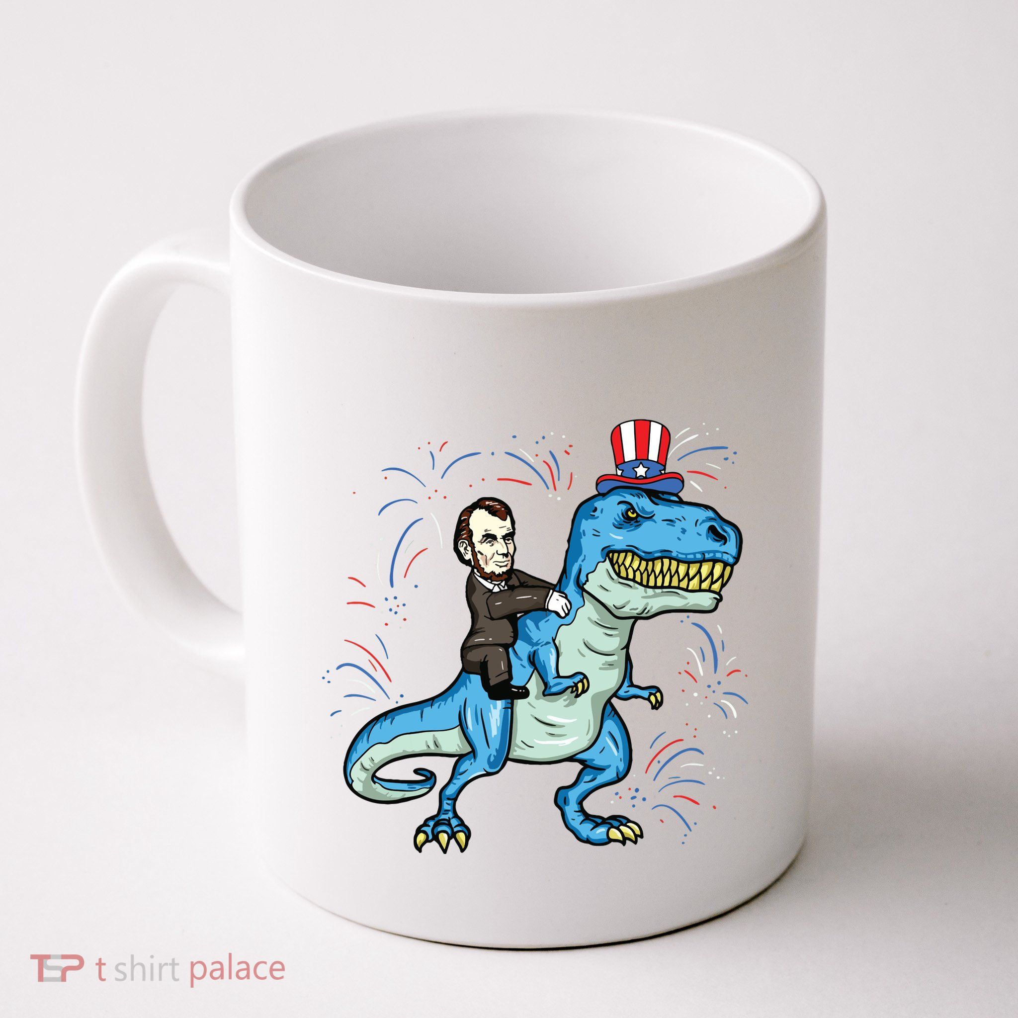 Abe Lincoln Riding A Dinosaur Trex 4th Of July Mug