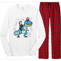 Abe Lincoln Riding A Dinosaur Trex 4th Of July Long Sleeve Pajama Set