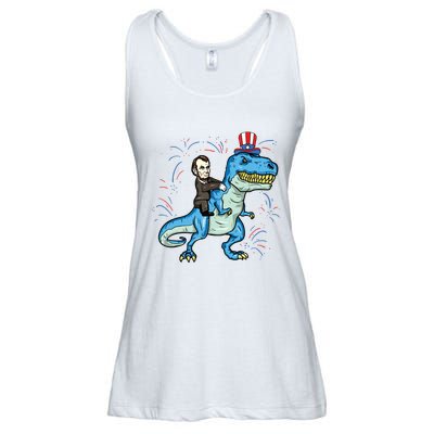 Abe Lincoln Riding A Dinosaur Trex 4th Of July Ladies Essential Flowy Tank