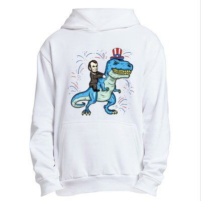 Abe Lincoln Riding A Dinosaur Trex 4th Of July Urban Pullover Hoodie