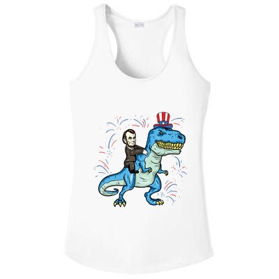 Abe Lincoln Riding A Dinosaur Trex 4th Of July Ladies PosiCharge Competitor Racerback Tank