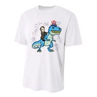 Abe Lincoln Riding A Dinosaur Trex 4th Of July Performance Sprint T-Shirt