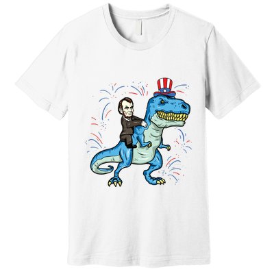 Abe Lincoln Riding A Dinosaur Trex 4th Of July Premium T-Shirt