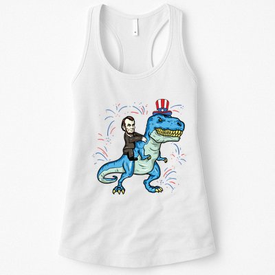 Abe Lincoln Riding A Dinosaur Trex 4th Of July Womens Tank Top