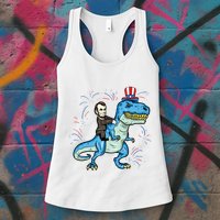 Abe Lincoln Riding A Dinosaur Trex 4th Of July Womens Tank Top