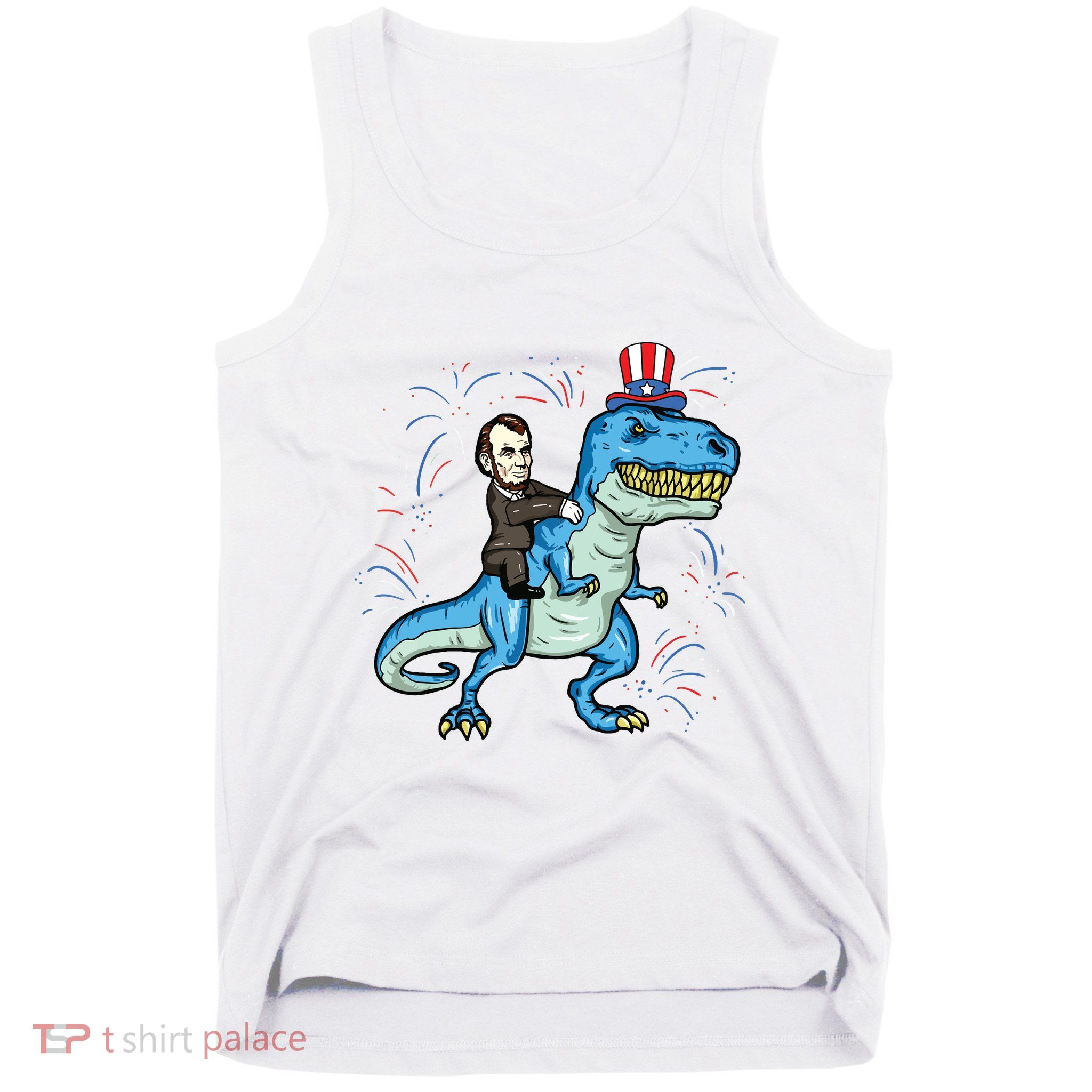 Abe Lincoln Riding A Dinosaur Trex 4th Of July Tank Top