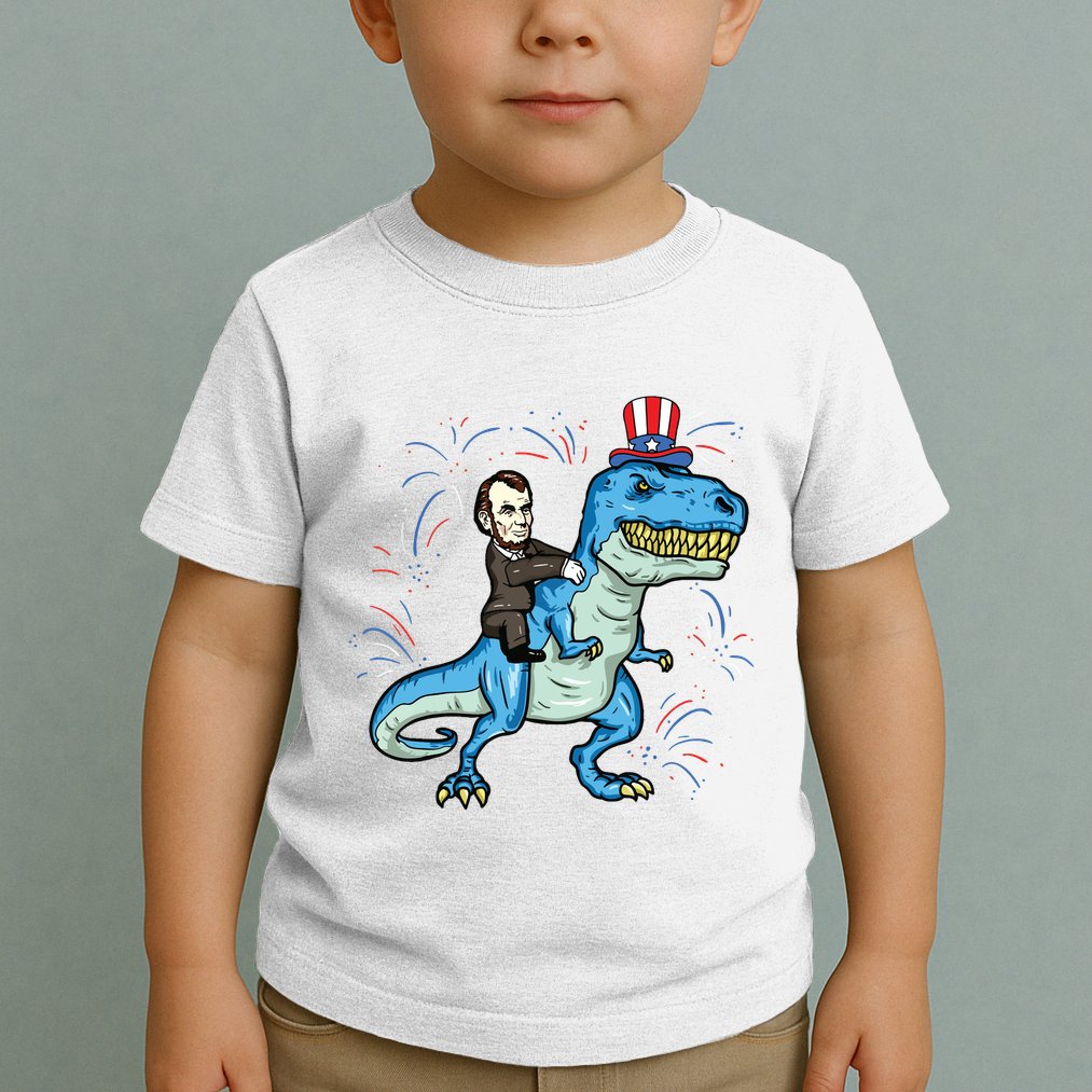 Abe Lincoln Riding A Dinosaur Trex 4th Of July Toddler T-Shirt