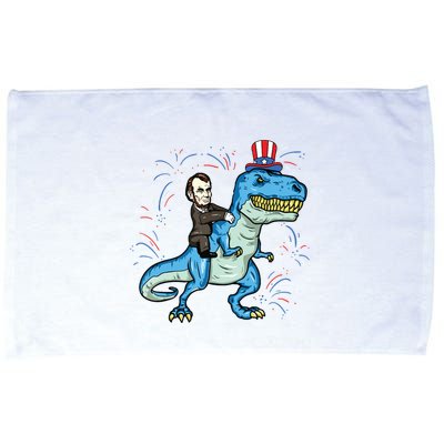 Abe Lincoln Riding A Dinosaur Trex 4th Of July Microfiber Hand Towel