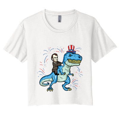 Abe Lincoln Riding A Dinosaur Trex 4th Of July Crop Top
