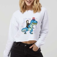 Abe Lincoln Riding A Dinosaur Trex 4th Of July Cropped Pullover Crew