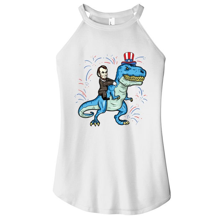 Abe Lincoln Riding A Dinosaur Trex 4th Of July Women's Perfect Tri Rocker Tank