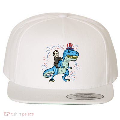 Abe Lincoln Riding A Dinosaur Trex 4th Of July Wool Snapback Cap