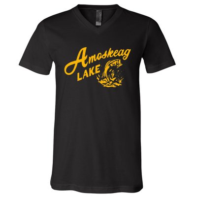 Amoskeag Lake Retro Fishing Funny Fishermans V-Neck T-Shirt