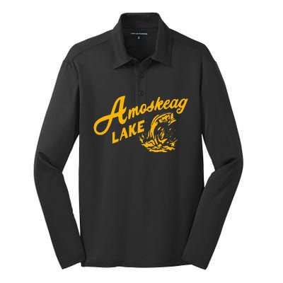 Amoskeag Lake Retro Fishing Funny Fishermans Silk Touch Performance Long Sleeve Polo