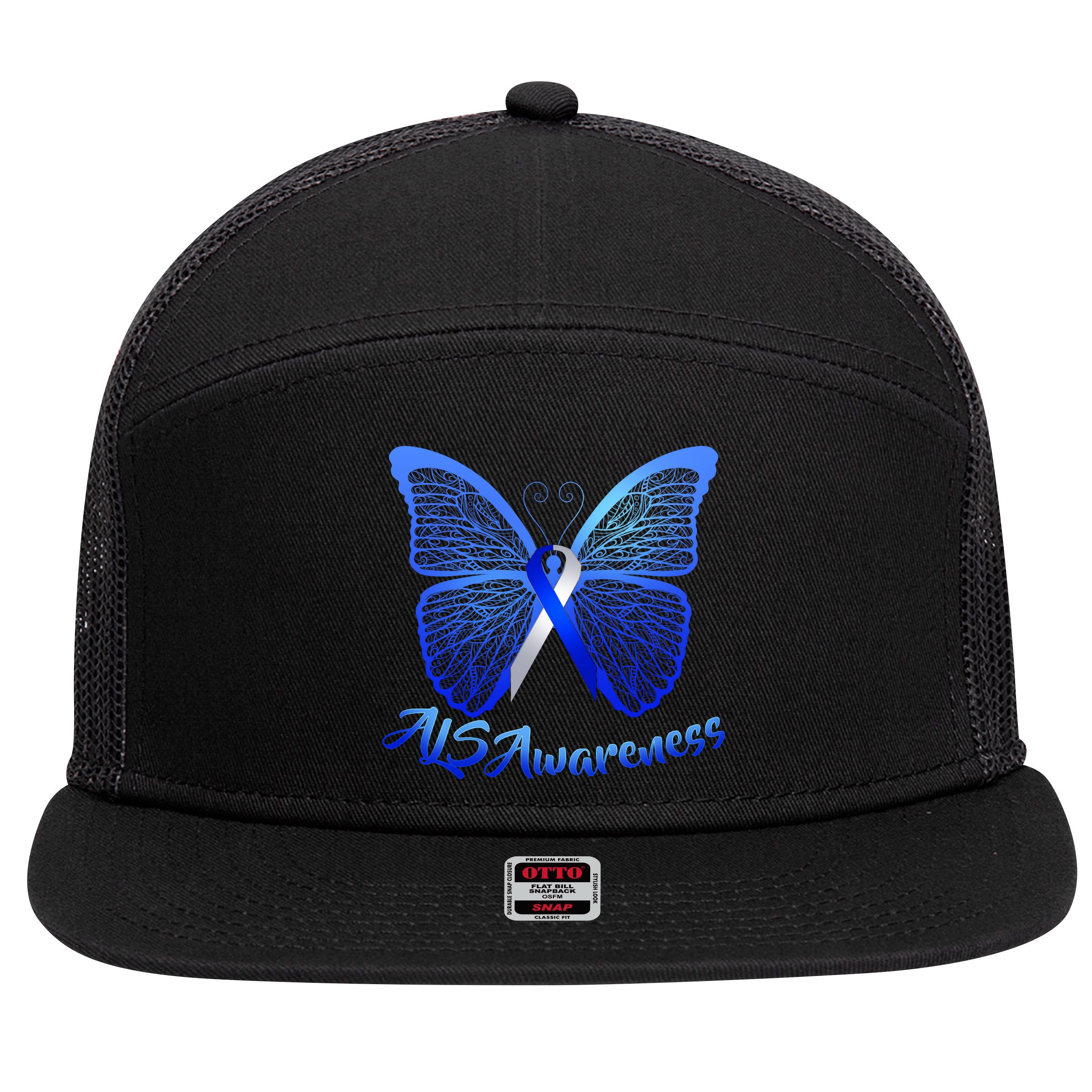 ALS Awareness Butterfly 7 Panel Mesh Trucker Snapback Hat