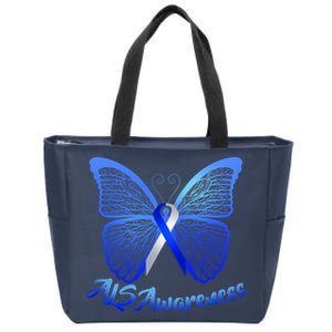 ALS Awareness Butterfly Zip Tote Bag