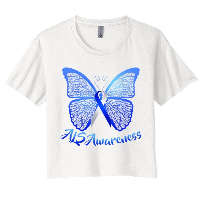 ALS Awareness Butterfly Women's Crop Top Tee