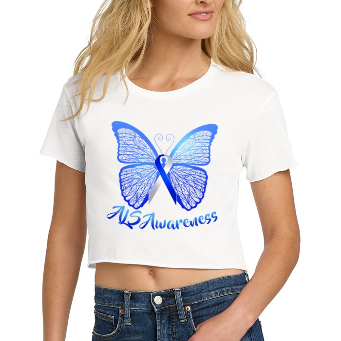 ALS Awareness Butterfly Women's Crop Top Tee