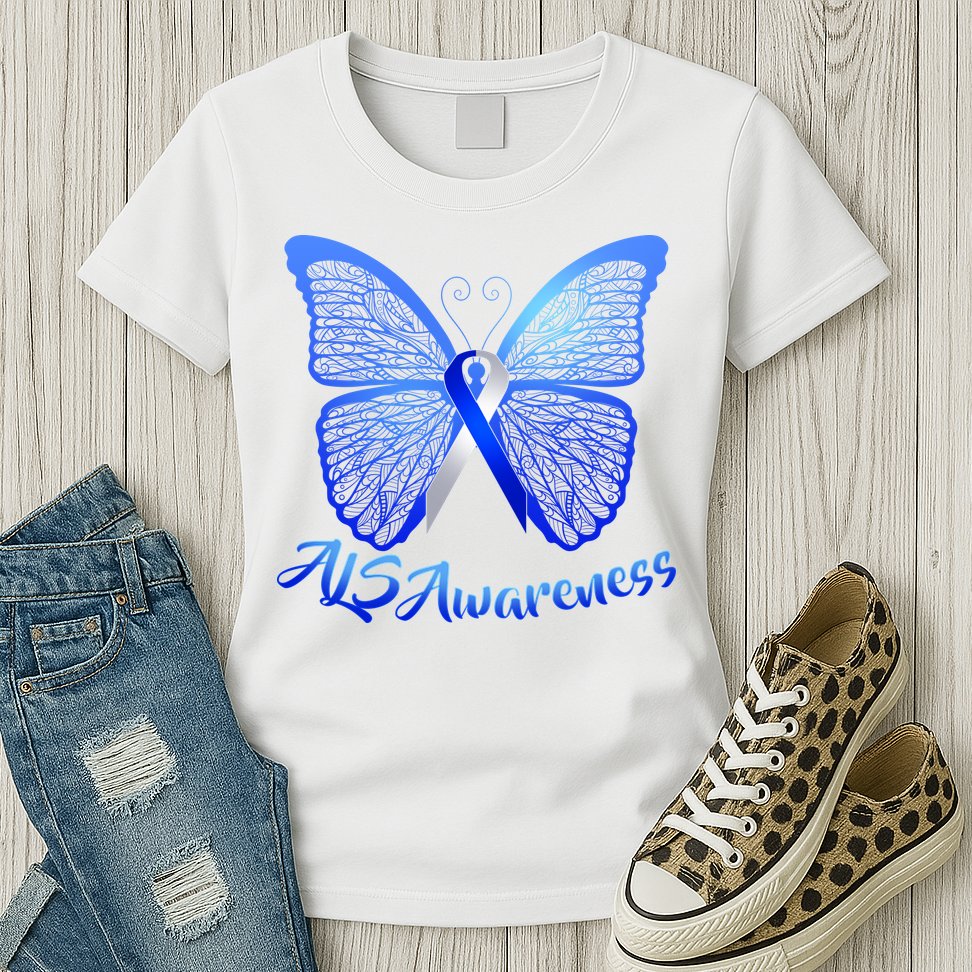 ALS Awareness Butterfly Womens T-Shirt