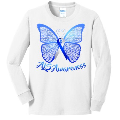 ALS Awareness Butterfly Kids Long Sleeve Shirt