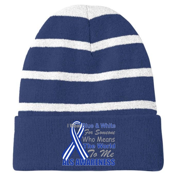 ALS Awareness Mean The World Striped Beanie with Solid Band