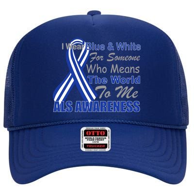 ALS Awareness Mean The World High Crown Mesh Back Trucker Hat