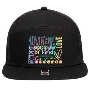 Advocate Love Support Accept Be Kind Autism Awareness Gift 7 Panel Mesh Trucker Snapback Hat