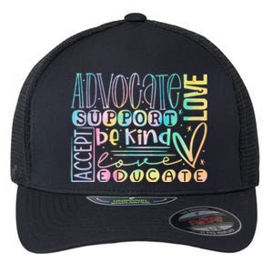 Advocate Love Support Accept Be Kind Autism Awareness Gift Flexfit Unipanel Trucker Cap