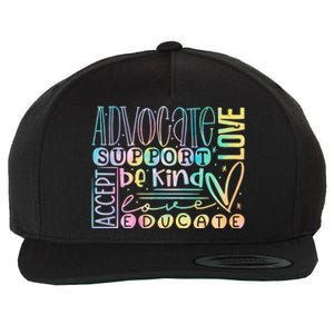 Advocate Love Support Accept Be Kind Autism Awareness Gift Wool Snapback Cap