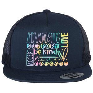 Advocate Love Support Accept Be Kind Autism Awareness Gift Flat Bill Trucker Hat