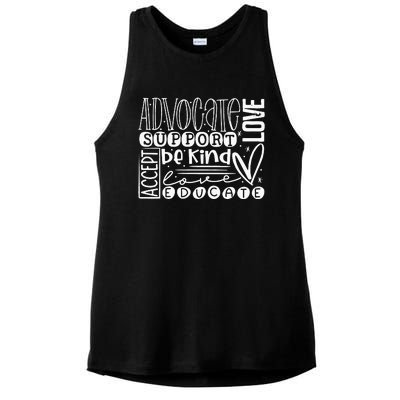 Advocate Love Support Accept Be Kind Autism Awareness Ladies PosiCharge Tri-Blend Wicking Tank