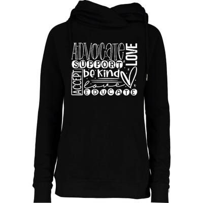 Advocate Love Support Accept Be Kind Autism Awareness Womens Funnel Neck Pullover Hood