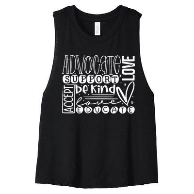 Advocate Love Support Accept Be Kind Autism Awareness Women's Racerback Cropped Tank