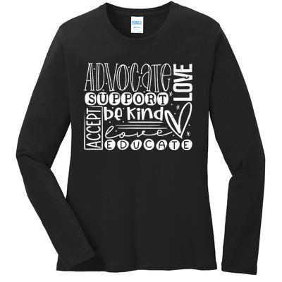 Advocate Love Support Accept Be Kind Autism Awareness Ladies Long Sleeve Shirt