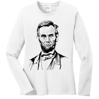 Abraham Lincoln Sketch Ladies Long Sleeve Shirt
