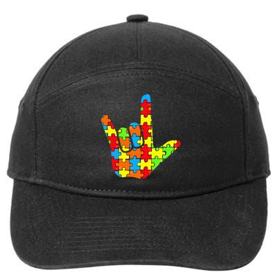 ASL Love Sign Language Autism Gift Awareness Support 7-Panel Snapback Hat