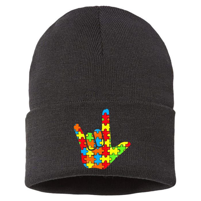 ASL Love Sign Language Autism Gift Awareness Support Sustainable Knit Beanie