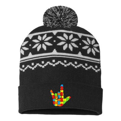 ASL Love Sign Language Autism Gift Awareness Support USA-Made Snowflake Beanie