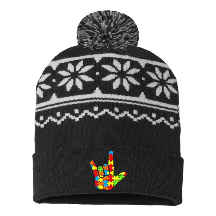 ASL Love Sign Language Autism Gift Awareness Support USA-Made Snowflake Beanie