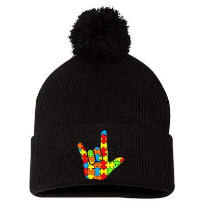 ASL Love Sign Language Autism Gift Awareness Support Pom Pom 12in Knit Beanie