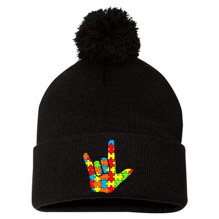 ASL Love Sign Language Autism Gift Awareness Support Pom Pom 12in Knit Beanie