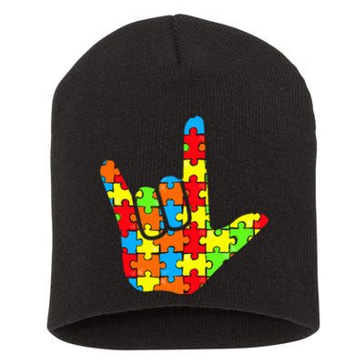 ASL Love Sign Language Autism Gift Awareness Support Short Acrylic Beanie