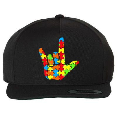 ASL Love Sign Language Autism Gift Awareness Support Wool Snapback Cap