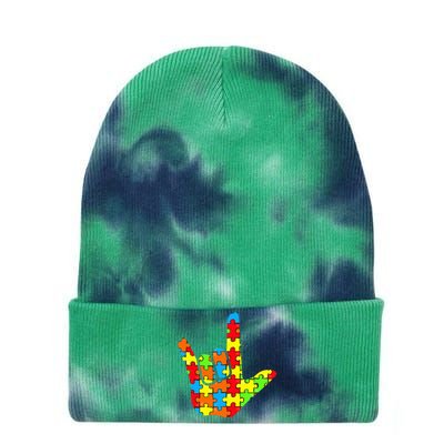 ASL Love Sign Language Autism Gift Awareness Support Tie Dye 12in Knit Beanie